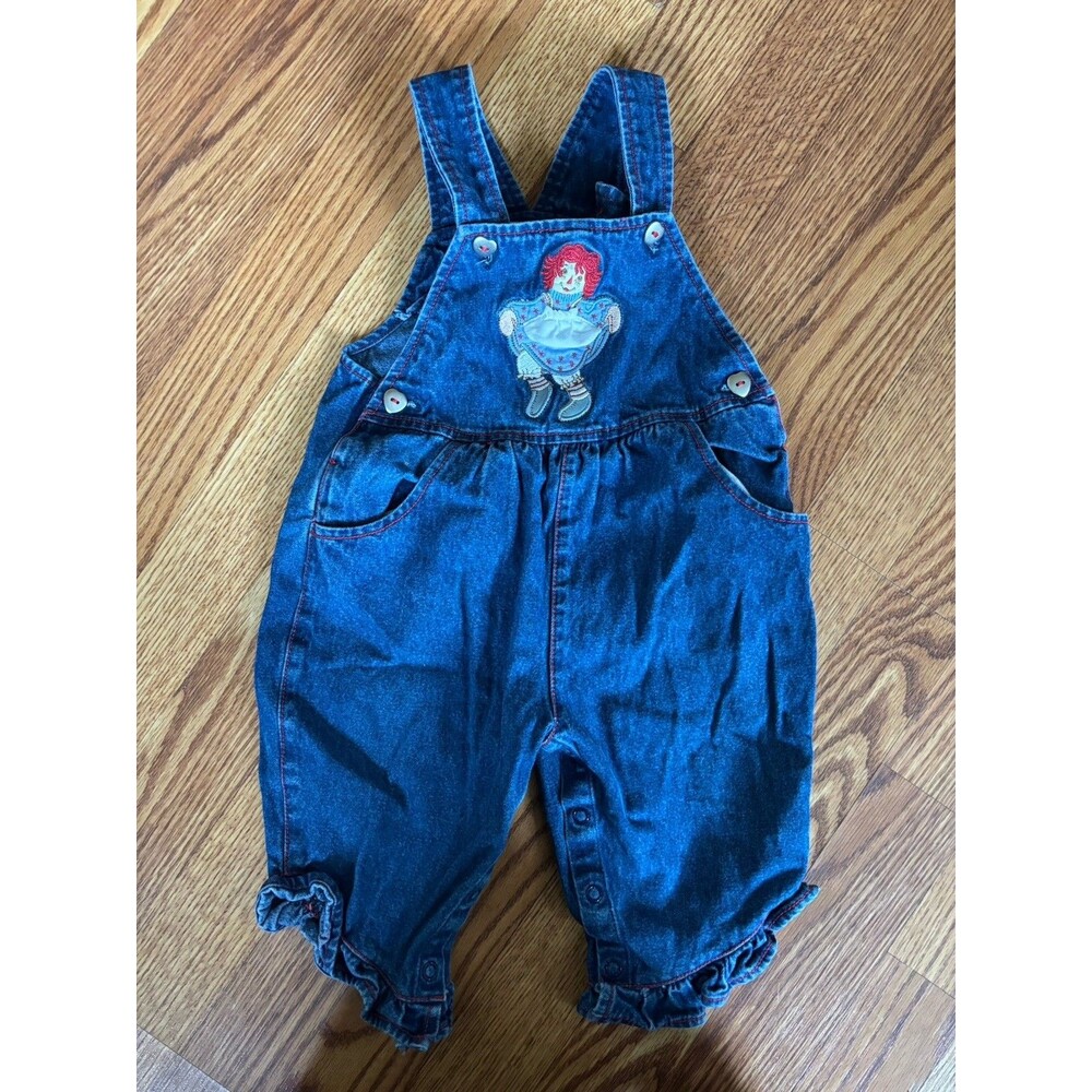 Vintage Raggedy Ann 90s Denim Overalls Toddler Size 12 Months